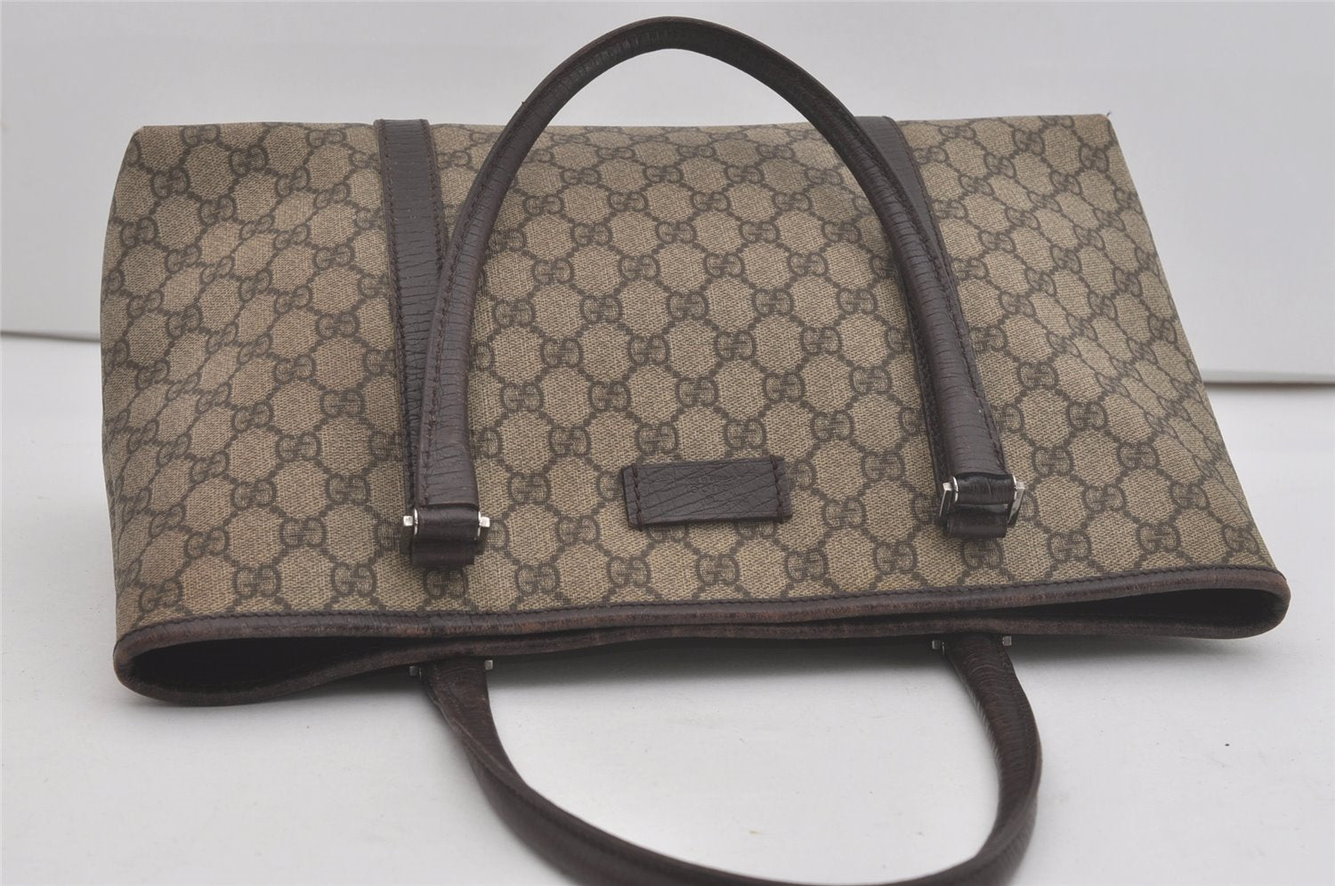 Authentic GUCCI Vintage Shoulder Tote Bag GG PVC Leather 114595 Brown 8267I