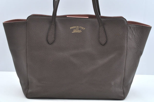 Authentic GUCCI Swing Large Vintage Shoulder Tote Bag Leather 354397 Gray 8268I