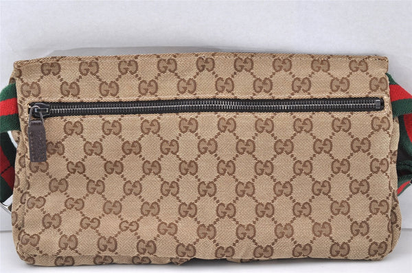 Authentic GUCCI Web Sherry Line Waist Bag GG Canvas Leather 28566 Brown 8270I