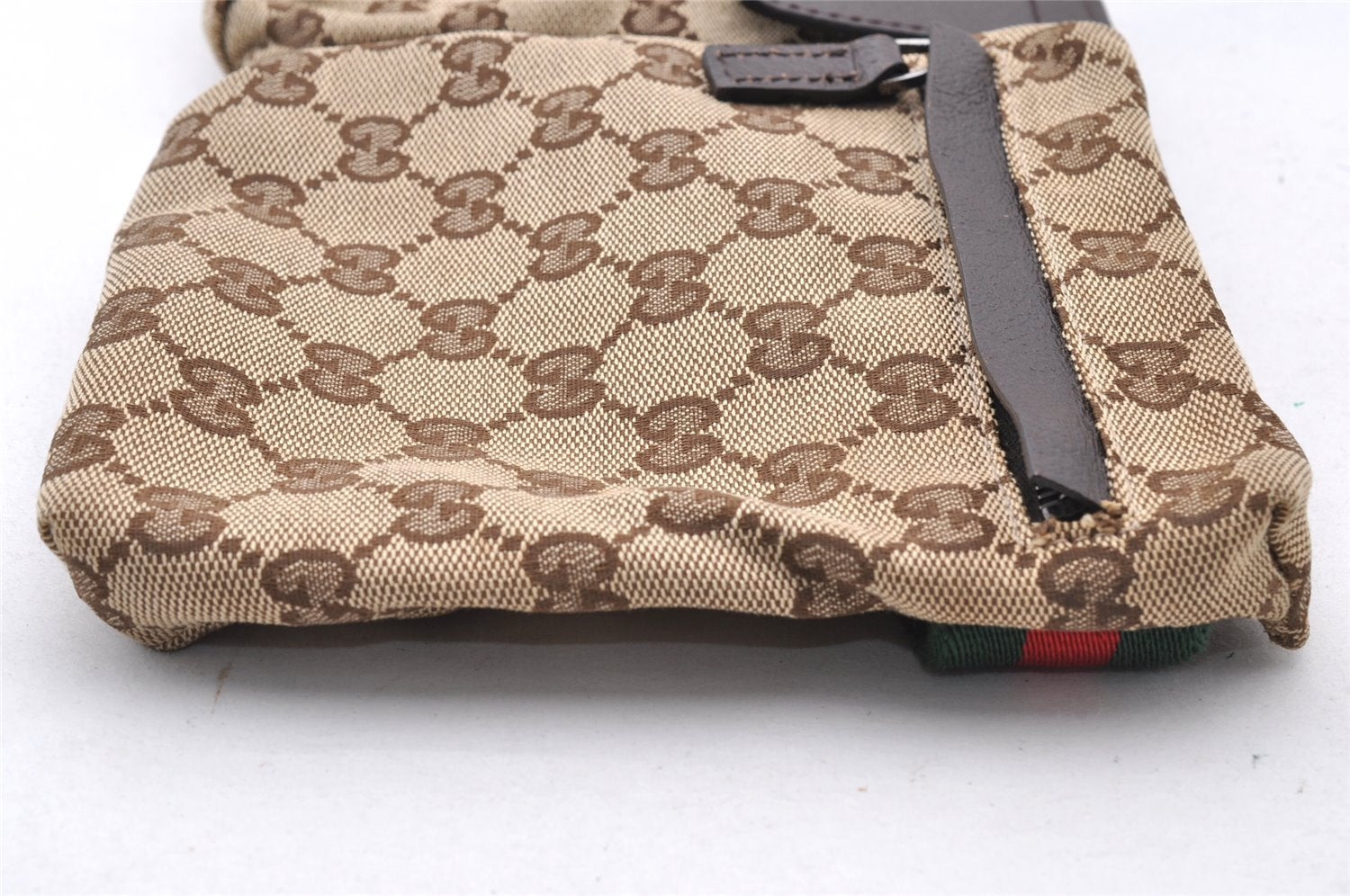 Authentic GUCCI Web Sherry Line Waist Bag GG Canvas Leather 28566 Brown 8270I