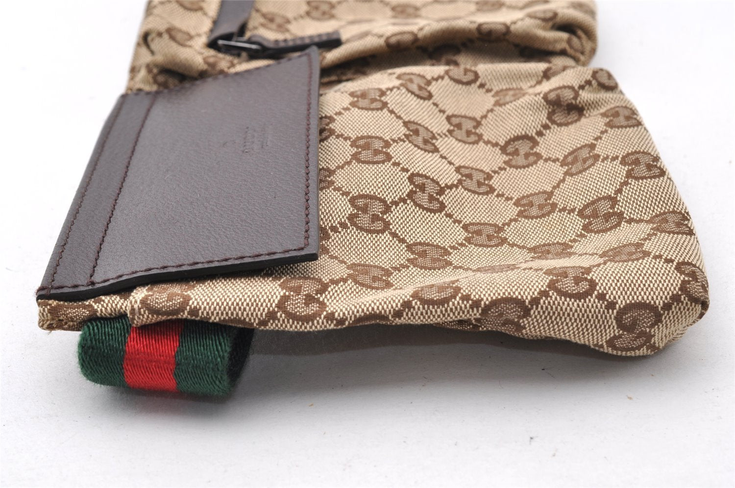 Authentic GUCCI Web Sherry Line Waist Bag GG Canvas Leather 28566 Brown 8270I