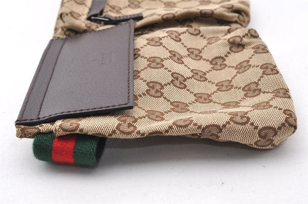 Authentic GUCCI Web Sherry Line Waist Bag GG Canvas Leather 28566 Brown 8270I