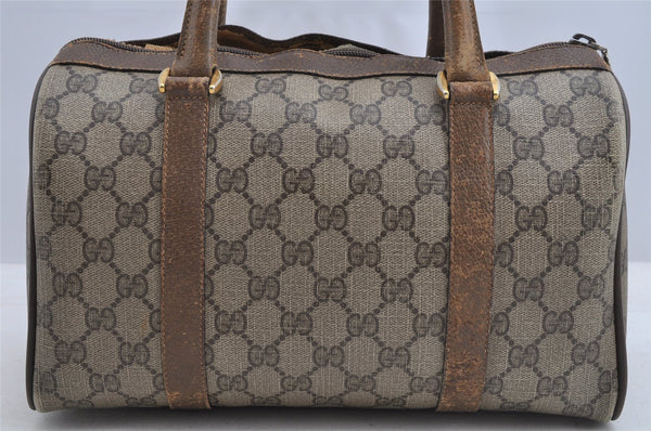 Authentic GUCCI Web Sherry Line Hand Boston Bag GG PVC Leather Brown Junk 8272I