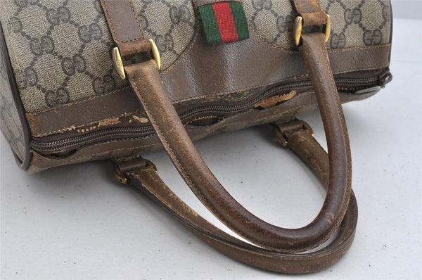Authentic GUCCI Web Sherry Line Hand Boston Bag GG PVC Leather Brown Junk 8272I