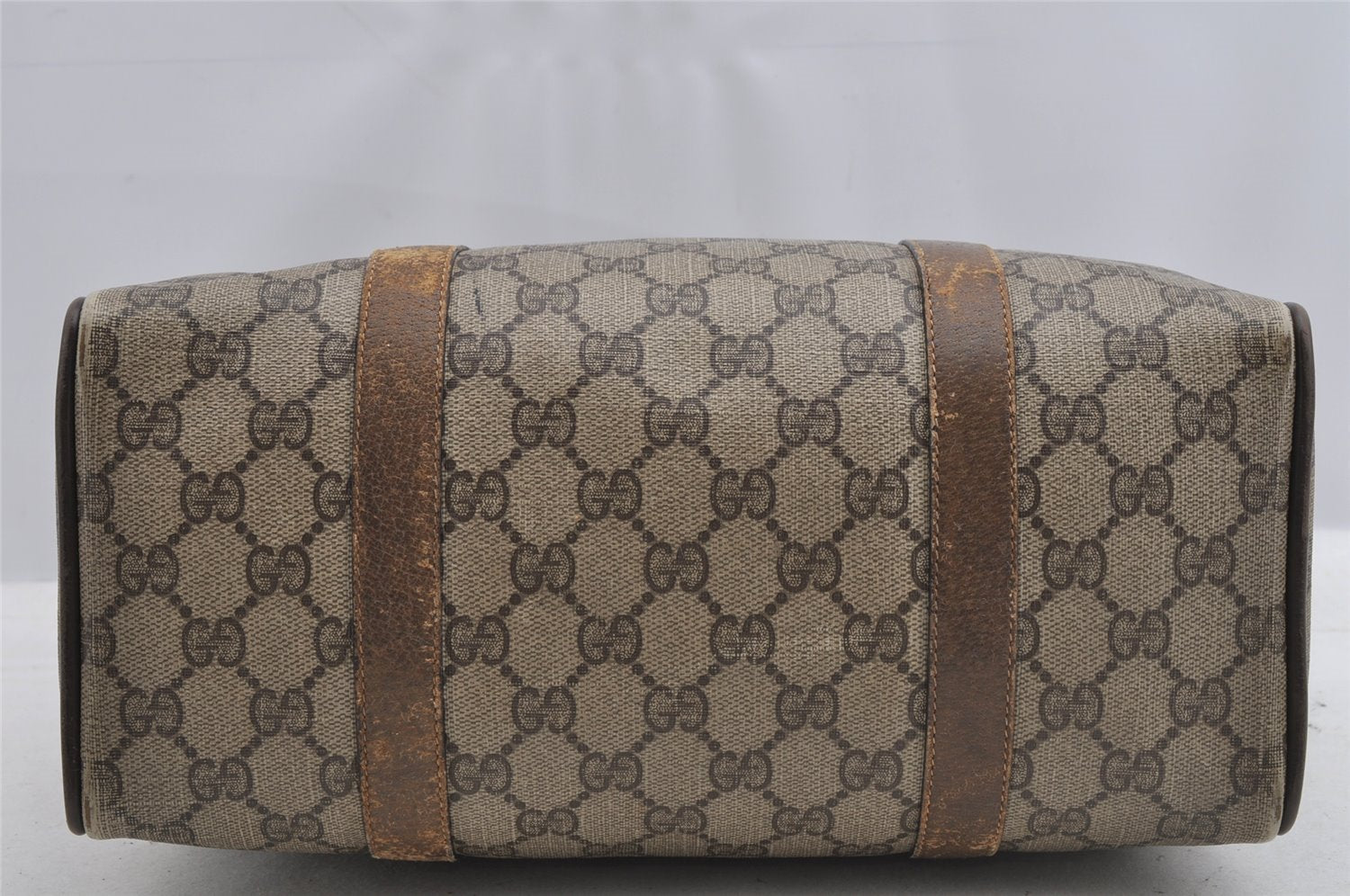 Authentic GUCCI Web Sherry Line Hand Boston Bag GG PVC Leather Brown Junk 8272I