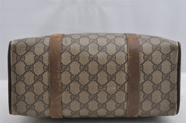 Authentic GUCCI Web Sherry Line Hand Boston Bag GG PVC Leather Brown Junk 8272I