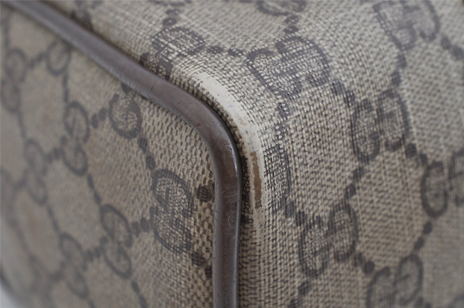 Authentic GUCCI Web Sherry Line Hand Boston Bag GG PVC Leather Brown Junk 8272I