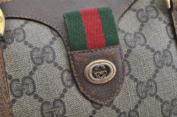 Authentic GUCCI Web Sherry Line Hand Boston Bag GG PVC Leather Brown Junk 8272I