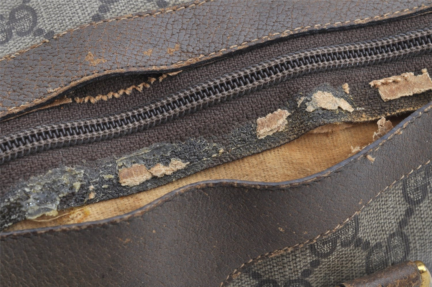 Authentic GUCCI Web Sherry Line Hand Boston Bag GG PVC Leather Brown Junk 8272I