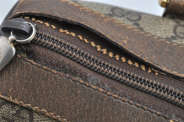 Authentic GUCCI Web Sherry Line Hand Boston Bag GG PVC Leather Brown Junk 8272I