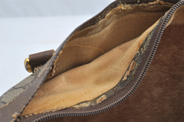 Authentic GUCCI Web Sherry Line Hand Boston Bag GG PVC Leather Brown Junk 8272I