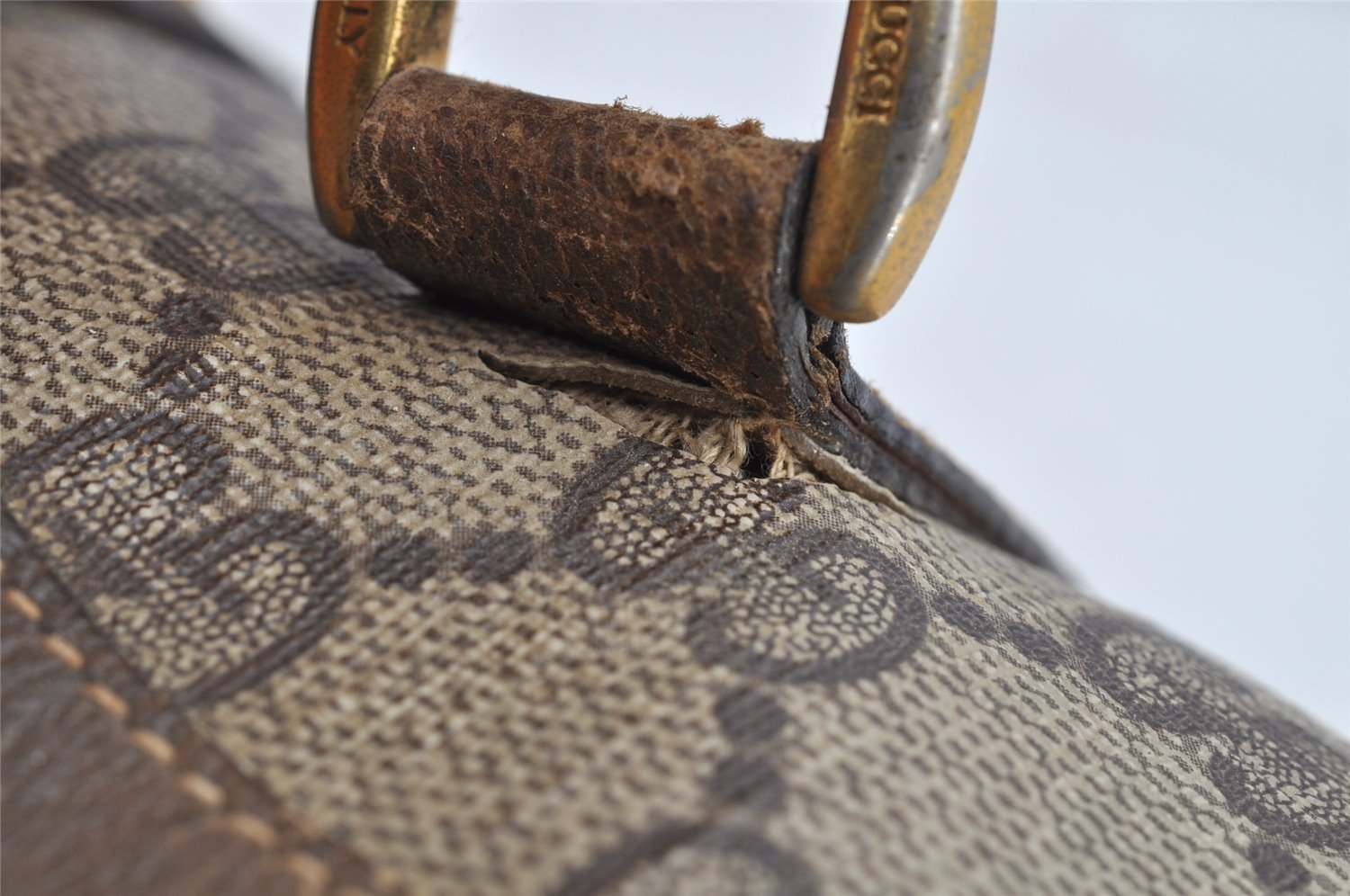 Authentic GUCCI Web Sherry Line Hand Boston Bag GG PVC Leather Brown Junk 8272I