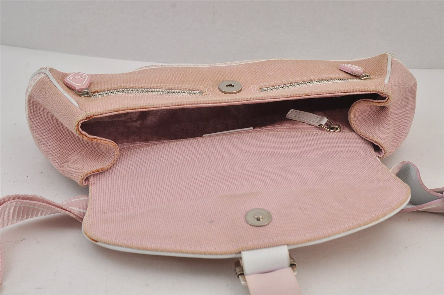 Authentic Christian Dior Trotter Shoulder Cross Bag Canvas　Leather Pink 8273J