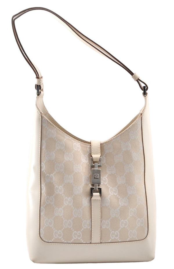 Authentic GUCCI Jackie Shoulder Hand Bag GG Canvas Leather 0013876 White 8275I