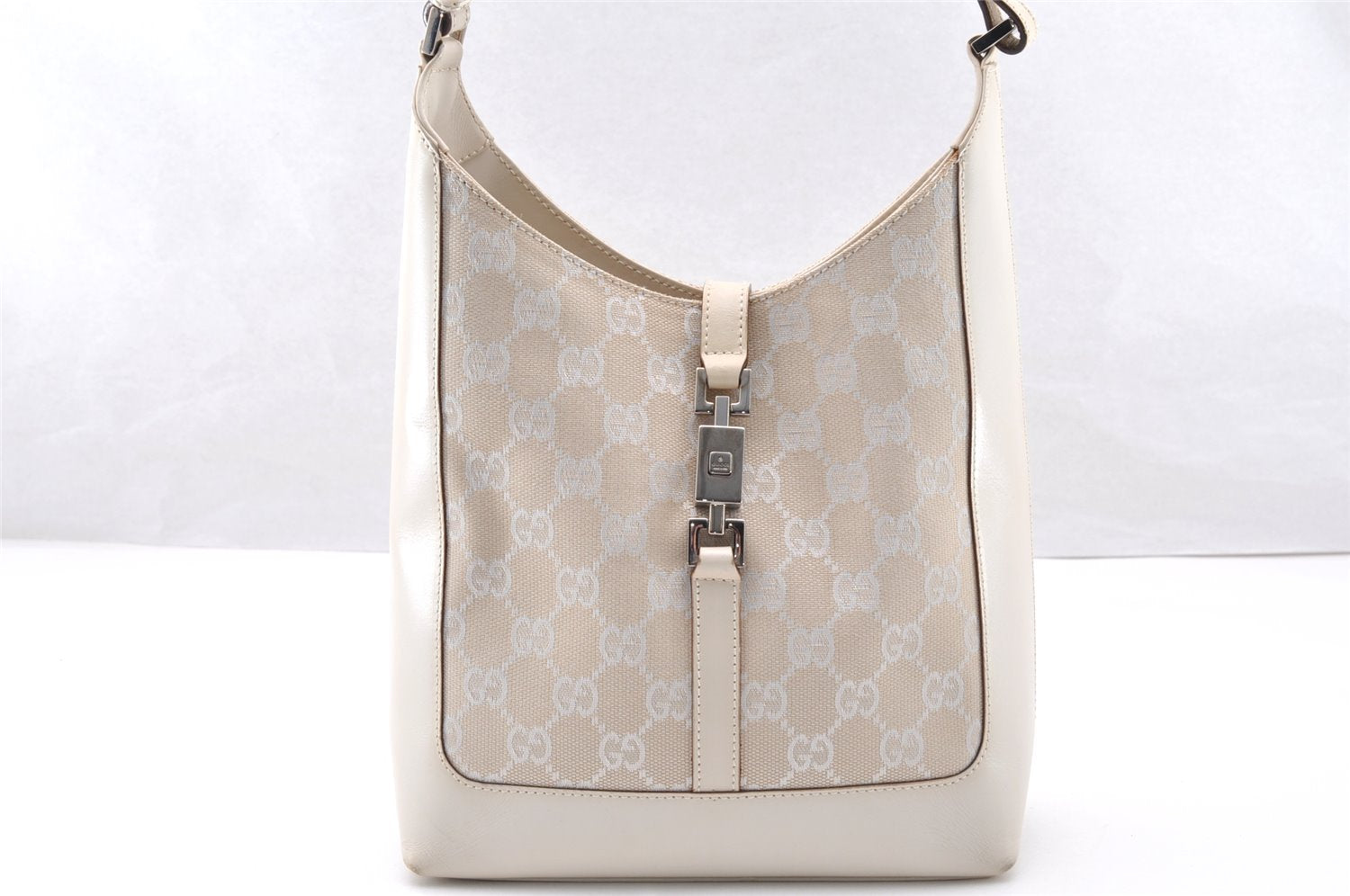 Authentic GUCCI Jackie Shoulder Hand Bag GG Canvas Leather 0013876 White 8275I