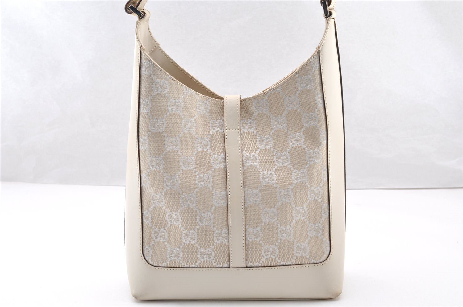 Authentic GUCCI Jackie Shoulder Hand Bag GG Canvas Leather 0013876 White 8275I