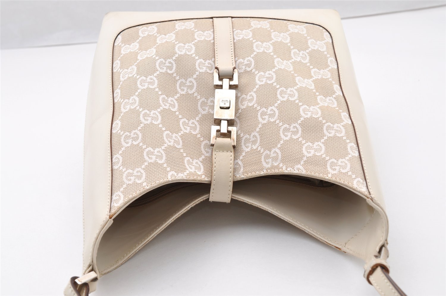 Authentic GUCCI Jackie Shoulder Hand Bag GG Canvas Leather 0013876 White 8275I
