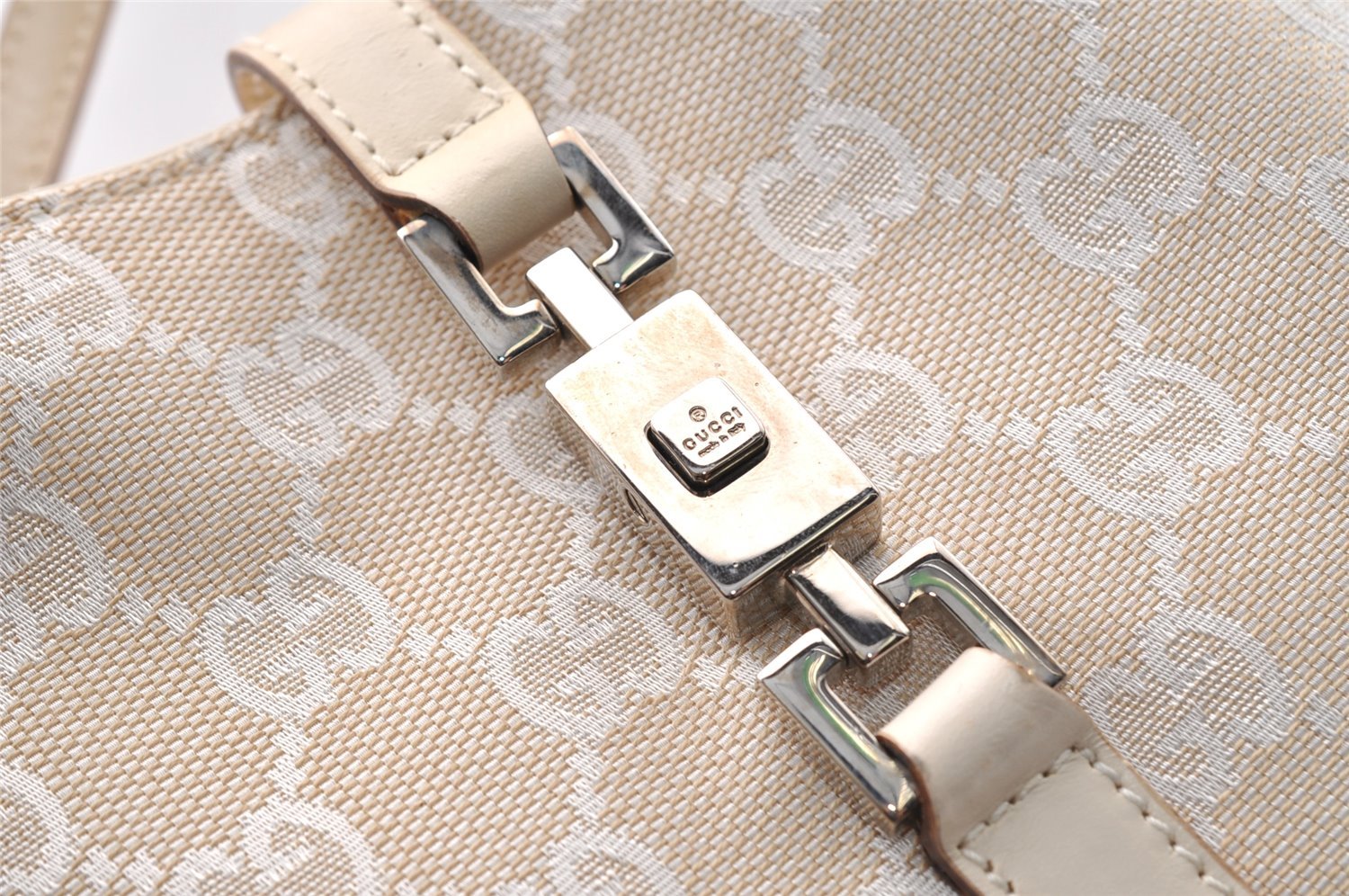 Authentic GUCCI Jackie Shoulder Hand Bag GG Canvas Leather 0013876 White 8275I