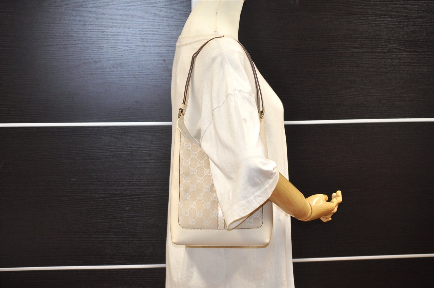 Authentic GUCCI Jackie Shoulder Hand Bag GG Canvas Leather 0013876 White 8275I