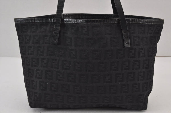 Authentic FENDI Vintage Zucchino Hand Tote Bag Purse Nylon Leather Black 8275J