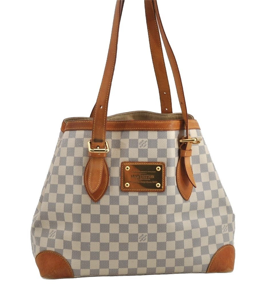 Authentic Louis Vuitton Damier Azur Hampstead MM N51206 Shoulder Tote Bag 8276I
