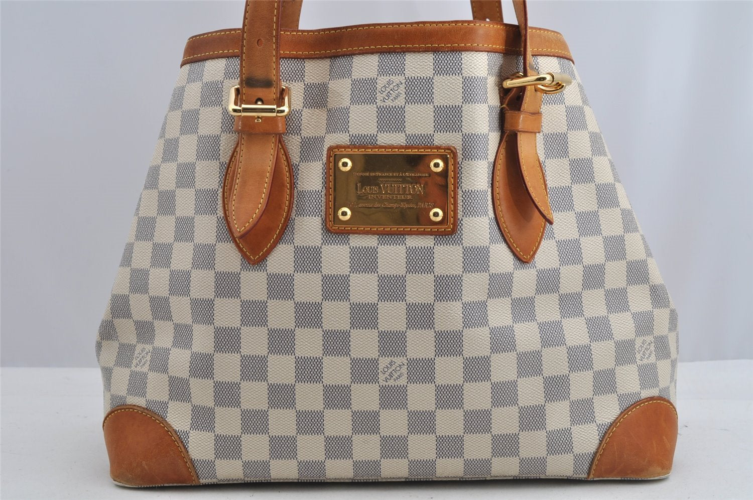 Authentic Louis Vuitton Damier Azur Hampstead MM N51206 Shoulder Tote Bag 8276I