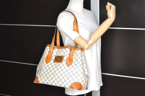 Authentic Louis Vuitton Damier Azur Hampstead MM N51206 Shoulder Tote Bag 8276I