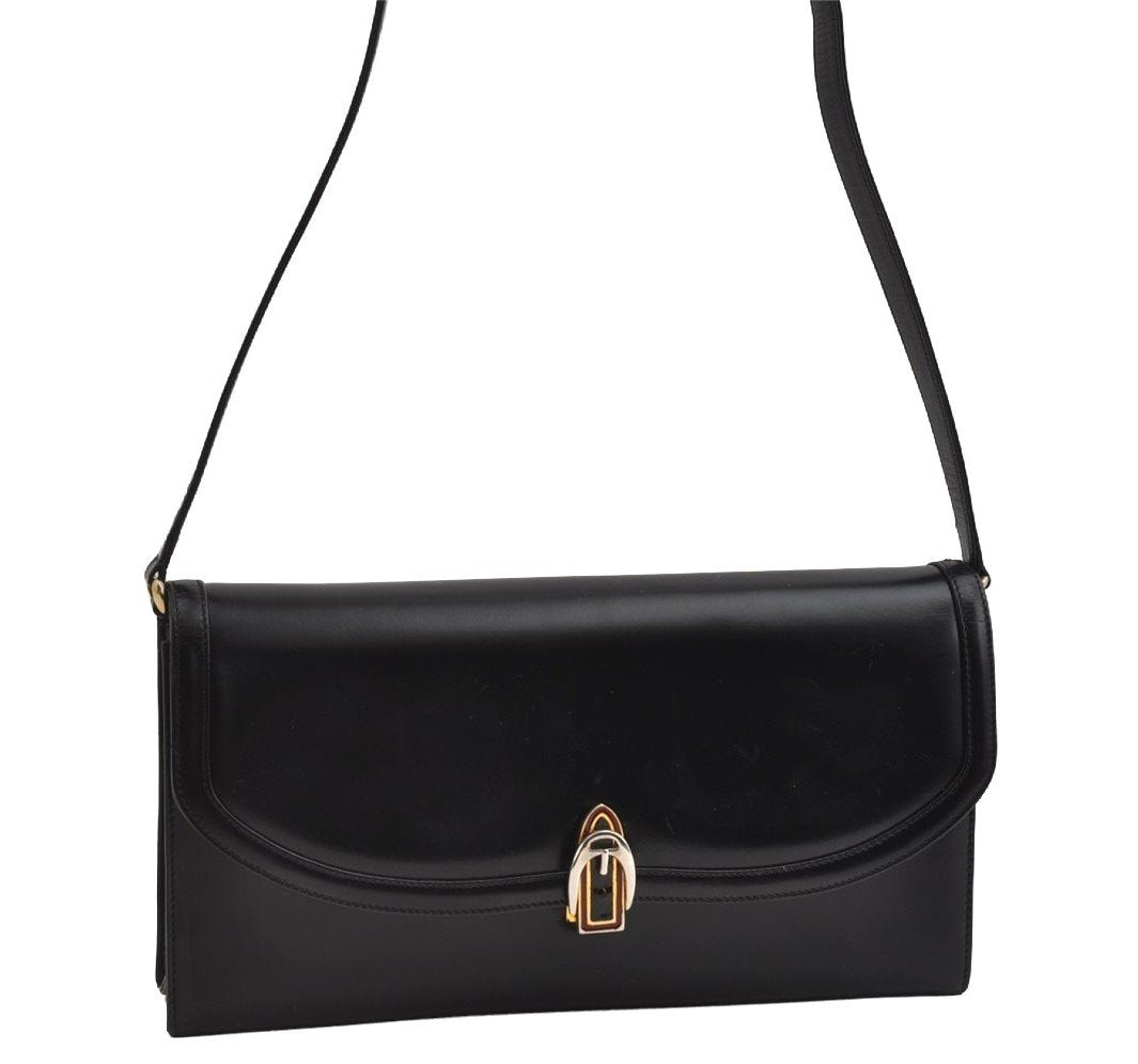 Authentic GUCCI Vintage Shoulder Bag Purse Leather Black 8278I