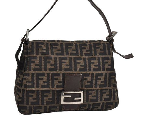 Authentic FENDI Zucca Mamma Baguette Shoulder Bag Canvas Leather Brown 8279I