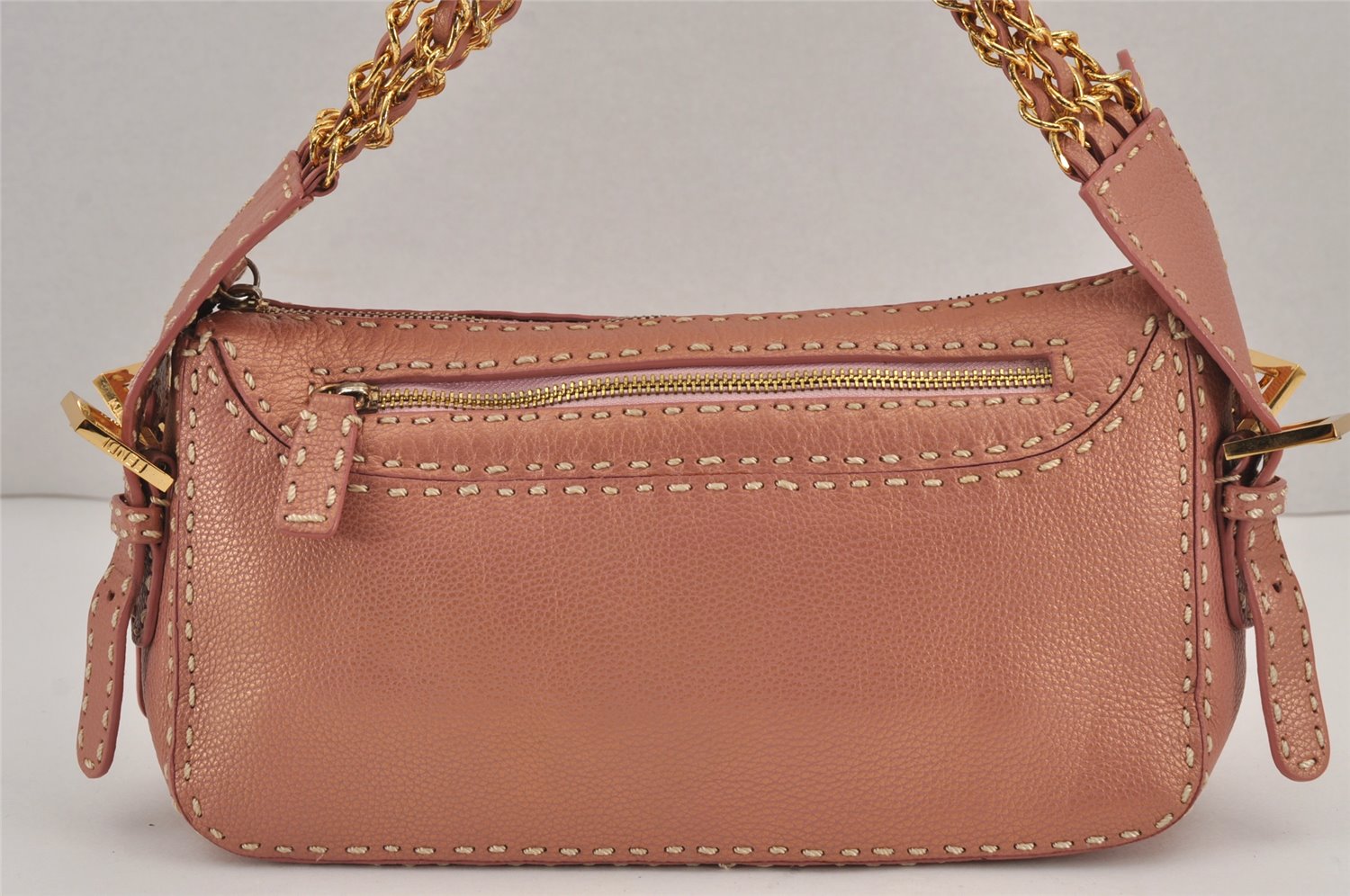 Authentic FENDI Selleria Chain Shoulder Hand Bag Purse Leather Pink 8279J