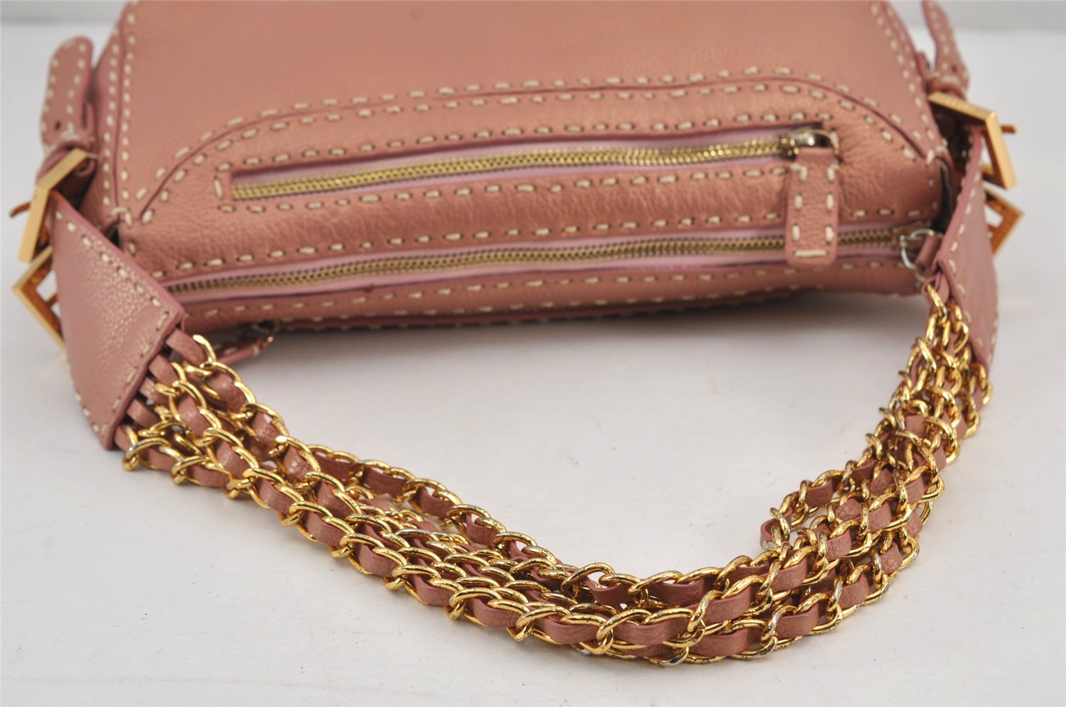 Authentic FENDI Selleria Chain Shoulder Hand Bag Purse Leather Pink 8279J