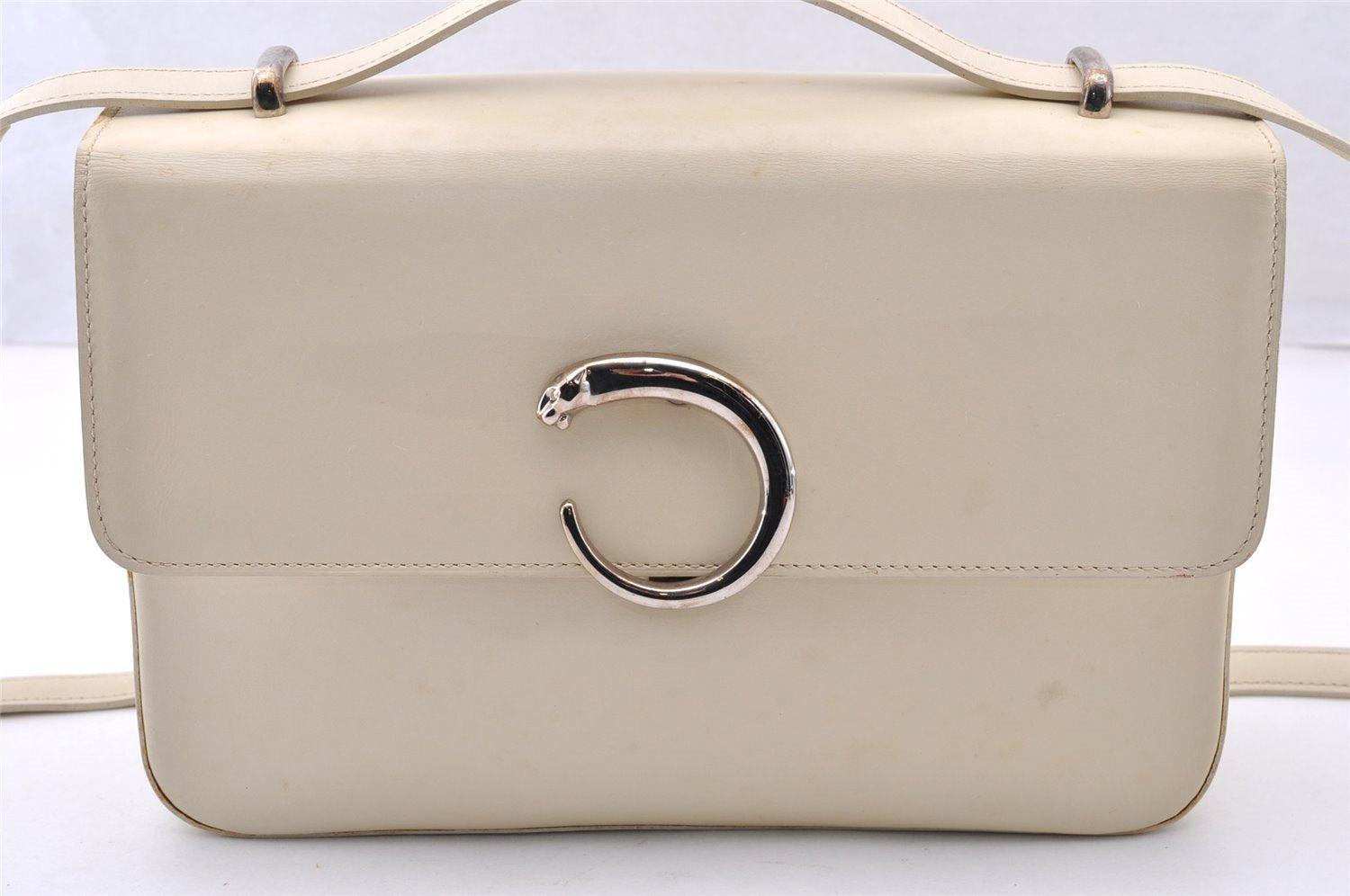 Authentic Cartier Panthere Shoulder Cross Body Bag Purse Leather White Box 8281I