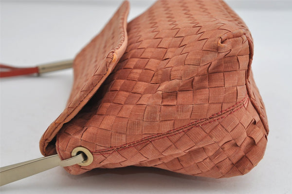 Authentic BOTTEGA VENETA Intrecciato Nylon Leather Shoulder Bag Orange 8282I
