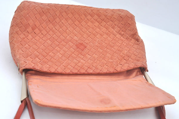 Authentic BOTTEGA VENETA Intrecciato Nylon Leather Shoulder Bag Orange 8282I