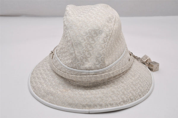 Authentic Christian Dior Trotter Chain Bucket Hat Size 58 Canvas White 8287I