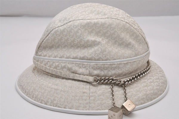 Authentic Christian Dior Trotter Chain Bucket Hat Size 58 Canvas White 8287I