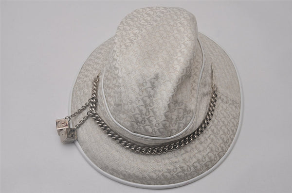 Authentic Christian Dior Trotter Chain Bucket Hat Size 58 Canvas White 8287I