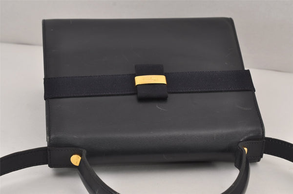 Authentic Salvatore Ferragamo Vara Leather 2Way Shoulder Hand Bag Navy SF 8288J