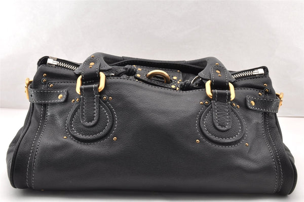 Authentic Chloe Vintage Paddington Leather Shoulder Hand Bag Black 8290I