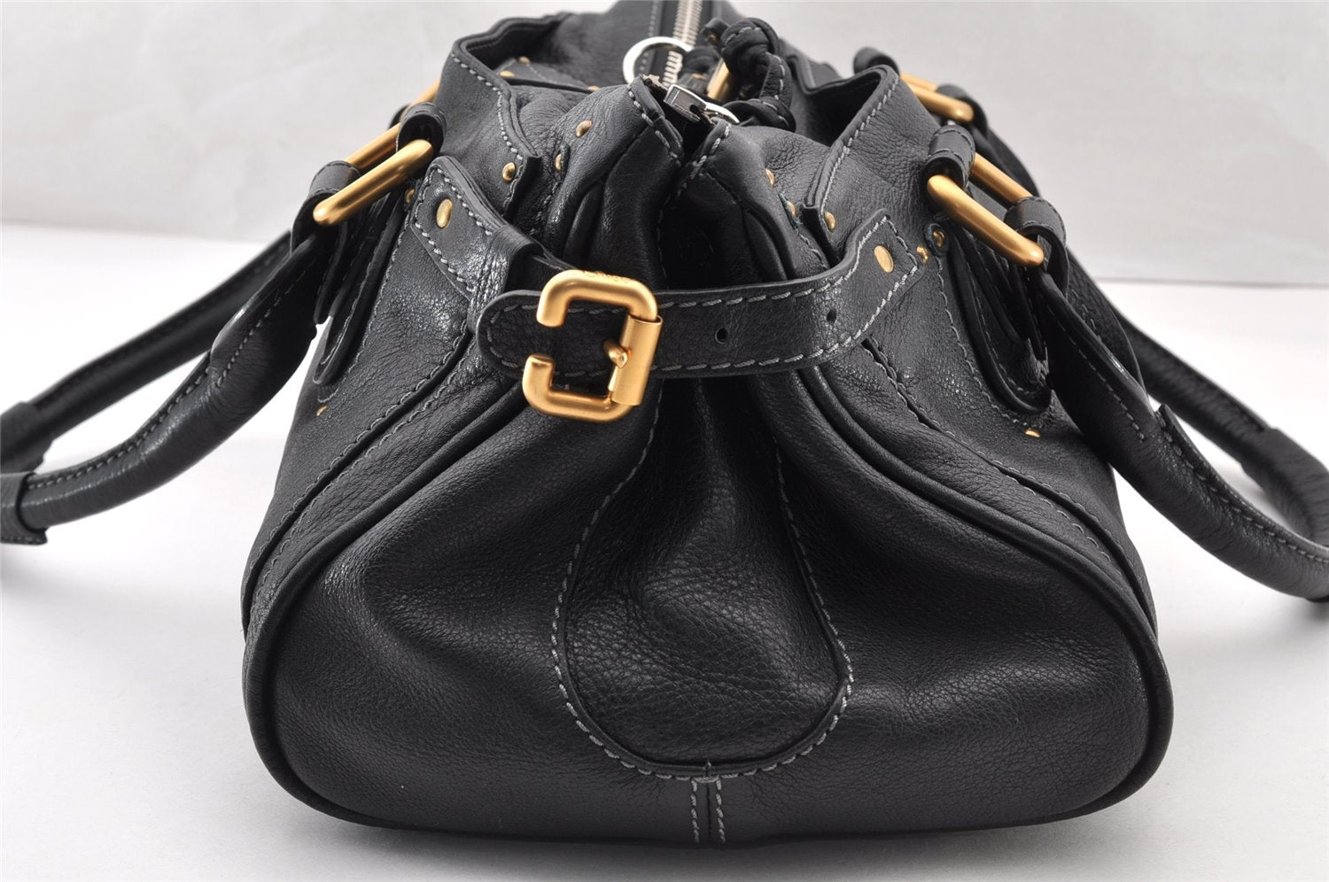 Authentic Chloe Vintage Paddington Leather Shoulder Hand Bag Black 8290I