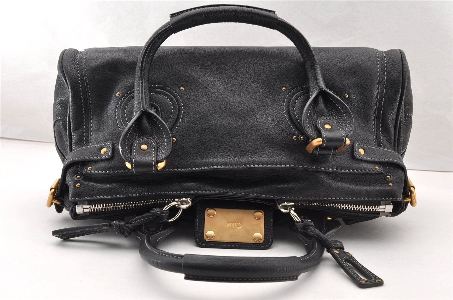 Authentic Chloe Vintage Paddington Leather Shoulder Hand Bag Black 8290I