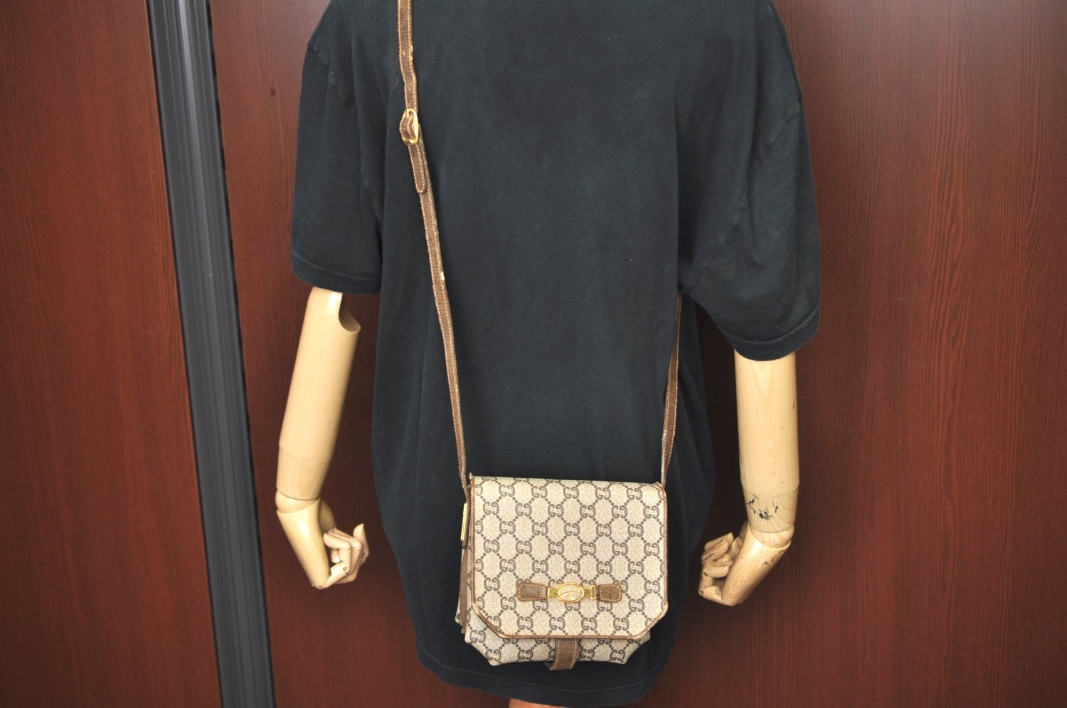 Authentic GUCCI GG Plus Shoulder Cross Body Bag GG PVC Leather Brown Junk 8292H