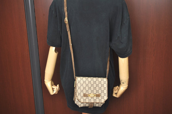 Authentic GUCCI GG Plus Shoulder Cross Body Bag GG PVC Leather Brown Junk 8292H