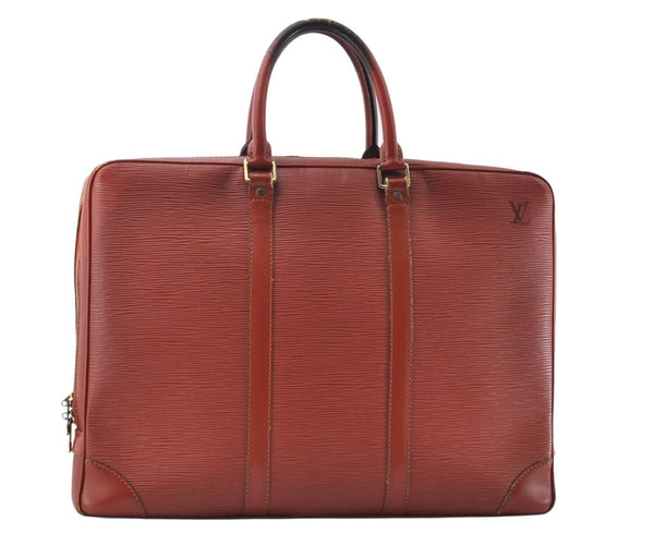 Authentic Louis Vuitton Epi Porte Documents Voyage Briefcase M54473 Brown 8292M