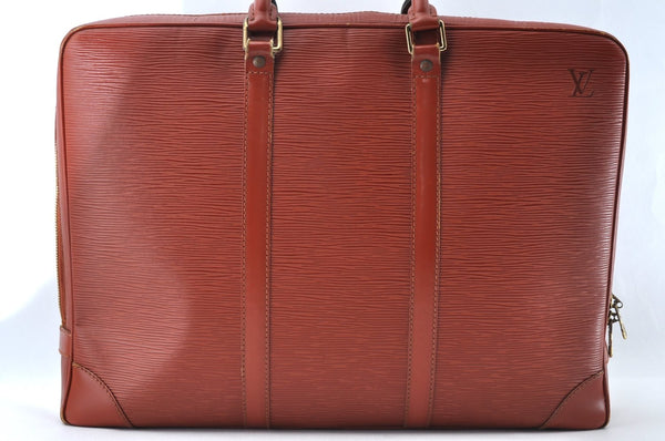 Authentic Louis Vuitton Epi Porte Documents Voyage Briefcase M54473 Brown 8292M