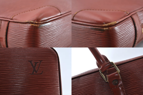 Authentic Louis Vuitton Epi Porte Documents Voyage Briefcase M54473 Brown 8292M
