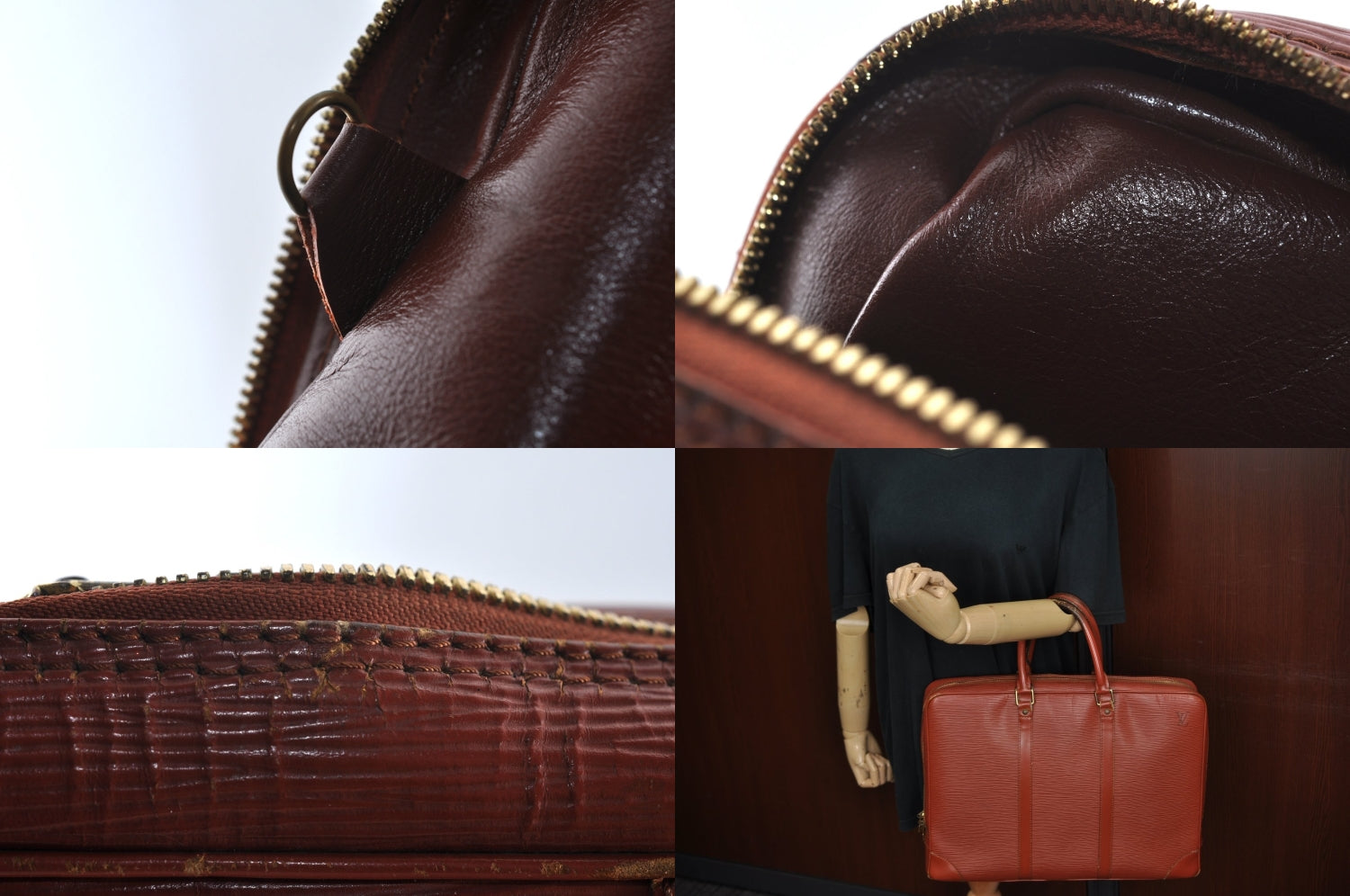 Authentic Louis Vuitton Epi Porte Documents Voyage Briefcase M54473 Brown 8292M