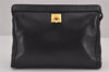 Authentic CELINE Vintage Clutch Hand Bag Purse Leather Black 8301J