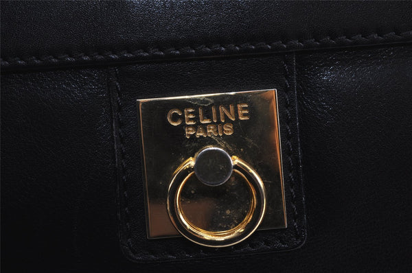 Authentic CELINE Vintage Clutch Hand Bag Purse Leather Black 8301J