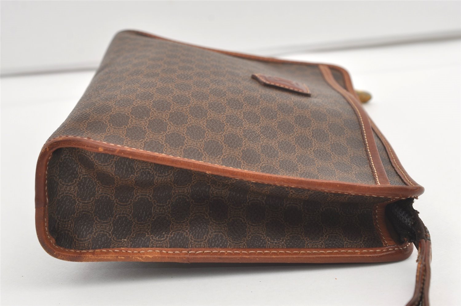 Authentic CELINE Macadam Blason Pattern Clutch Hand Bag PVC Leather Brown 8302J